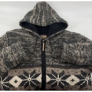 Kyber Jacket Women Large Fair‎ Isle Sweater Hood Wool Snowflake Fisherman Winter